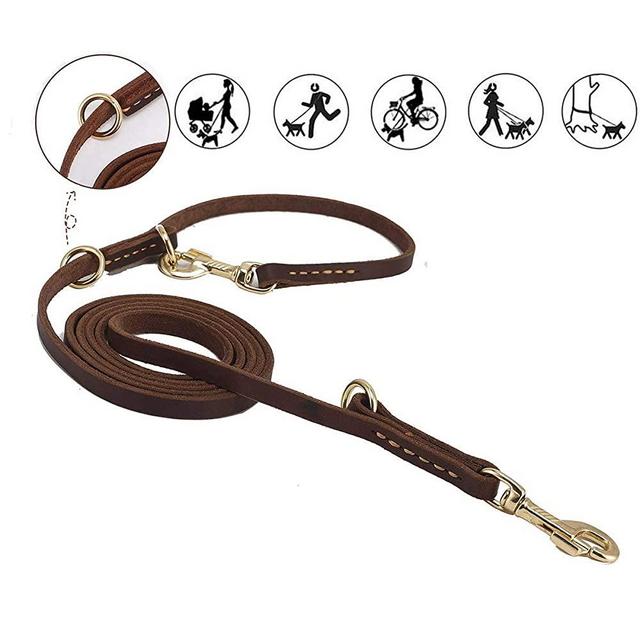 Durable Multi Function 8ft Dog Leash, Genuine Leather Leash Hands Free Leash Dog Training Leash for Small, Medium and Dogs