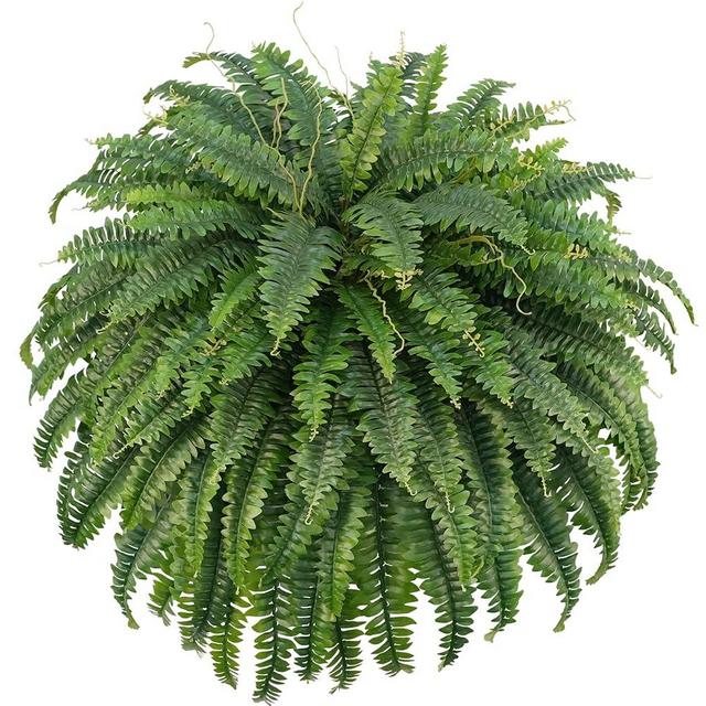 FOREST PRINCE 50" Artificial Boston Ferns, Fake Bush Plants, Large Faux Ferns with 96 Fronds for Outdoors Home Decor