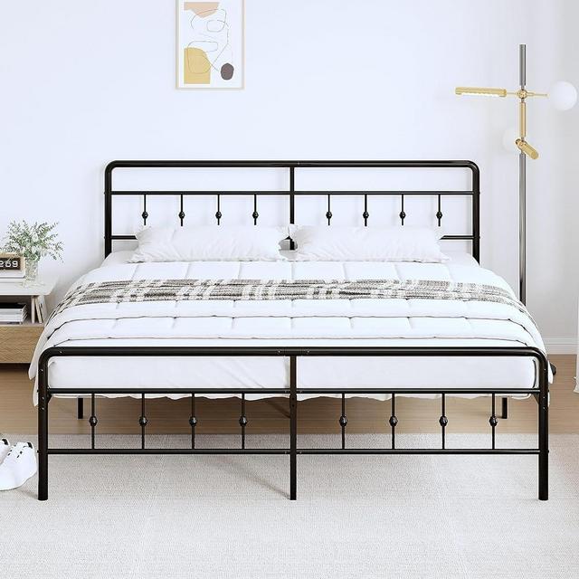 DiaOutro Classic Metal Platform California King Bed Frames with Headboard and Footboard, 16 Inch No Box Spring Needed Heavy Duty Victorian Style Iron-Art Mattress Foundation/Maximum Storage
