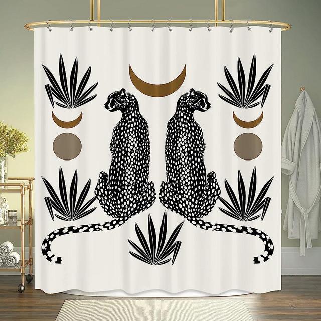 KOMLLEX Boho Cheetah Leopard Shower Curtain Set 60Wx72H Inch Modern Aesthetic Wildlife Bathroom Shower Curtain Abstract Sun Moon Bath Curtains Tropical Jungle Safari Art Bathtub Accessories Home Decor