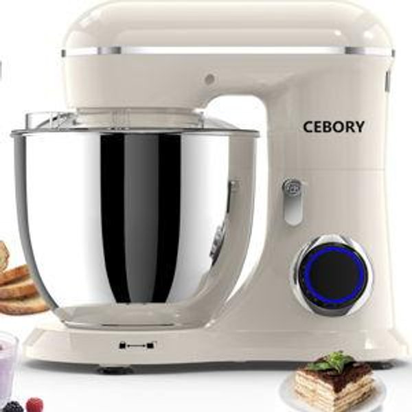 3-IN-1 Electric Stand Mixer, 6.5QT Bowl 660W 10-Speed Kitchen Mixer, Household Food Mixers include Dough Hook, Beater and Whisk, Bread Cake Mixer for Baking and Most Home Cooks, Almond Cream