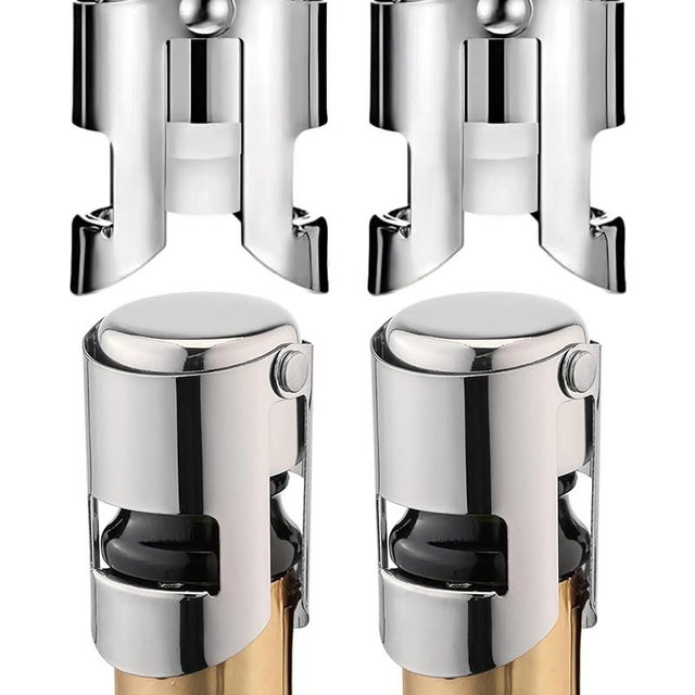 4Pack Champagne Stoppers with Stainless Steel, Champagne Saver with Food Grade Silicone Leak Proof, Suitable for Champagne, Cava, Prosecco, Sparkling Wine
