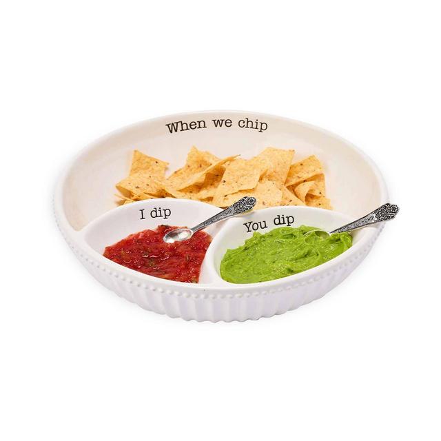 Mud Pie® 3-Section Chip and Dip Bowl and Spoons Set in White