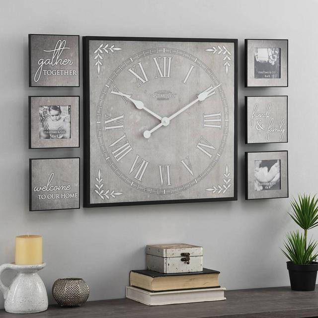 Farmhouse Frame Gallery Set Wall Clock Gray - FirsTime