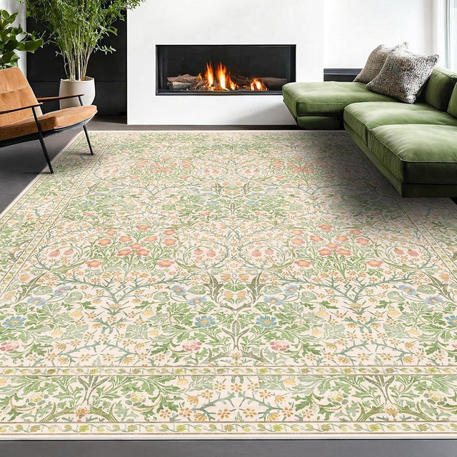 Hazo Haus Washable 8x10 Rugs for Living Room Bedroom, Light Green Oriental Dining Room Rugs Kitchen Table Rugs for Under Table, Stain Resistant Non-Slip Large Washable Rug (8x10 Beige Green)