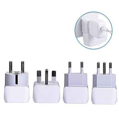 European Plug Adapter 4 Pack Set, Ceptics USA to Europe, Italy, Germany, England, Spain, Italy, Iceland, France (Type G, E/F, Type C, Type L) - 4 Pack - for Your Cell Phones, Tablets, iPhone, Camera