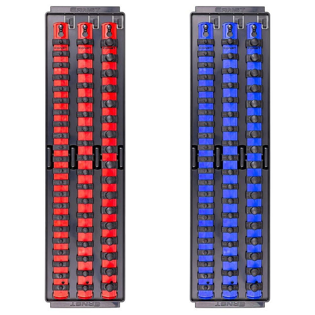 Ernst Manufacturing 2 Pack of Socket Boss with 18" Rails, 1 Red & 1 Blue for Complete Multiple Drive Size Socket Organization, Holds 114 Sockets - Made in USA