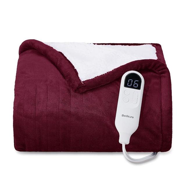 Bedsure Heated Blanket Electric Throw - Soft Flannel Electric Blanket, Heating Blanket with 4 Time Settings, 6 Heat Settings, and 3 hrs Timer Auto Shut Off (50x60 inches, Burgundy)