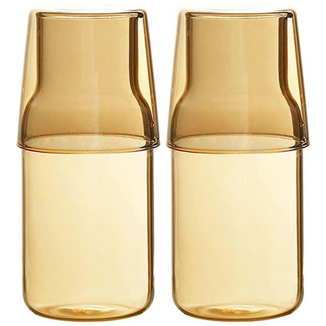 Sizikato 15 Oz Clear Glass Bedside Night Water Carafe with Tumbler Glass, Set of 2
