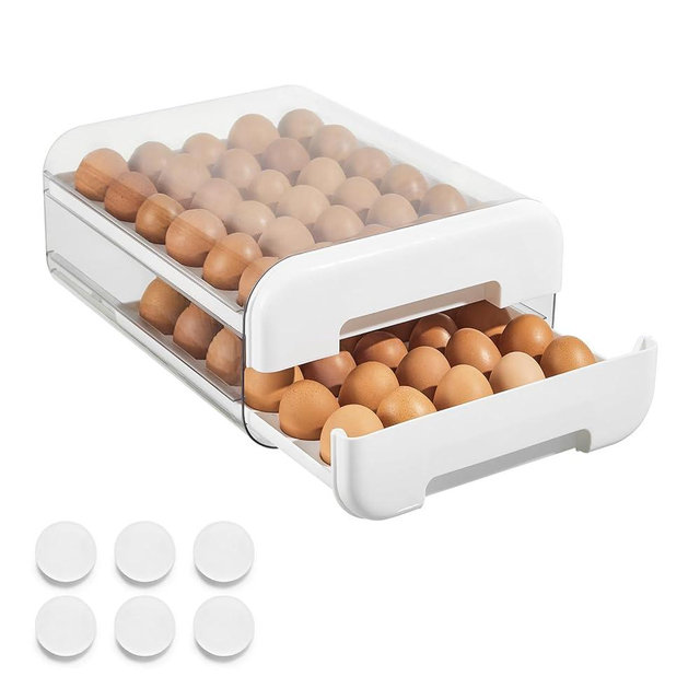 Egg Holder for Fridge with Non-Slip Pads 60 Count Large Egg Organizer for Refrigerator, Clear Egg Container for Refrigerator, Stackable Egg Storage Container, 5 Dozen Egg Holder, Egg Tray, Egg Drawer