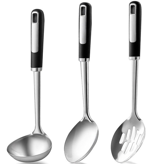 Stainless Steel Serving Spoons Set, Large Serving Spoons Stainless Steel with Soup Ladle, Solid Spoon & Slotted Spoon, 3-Piece Thickened Metal Cooking Spoon for Kitchen Serving & Cooking