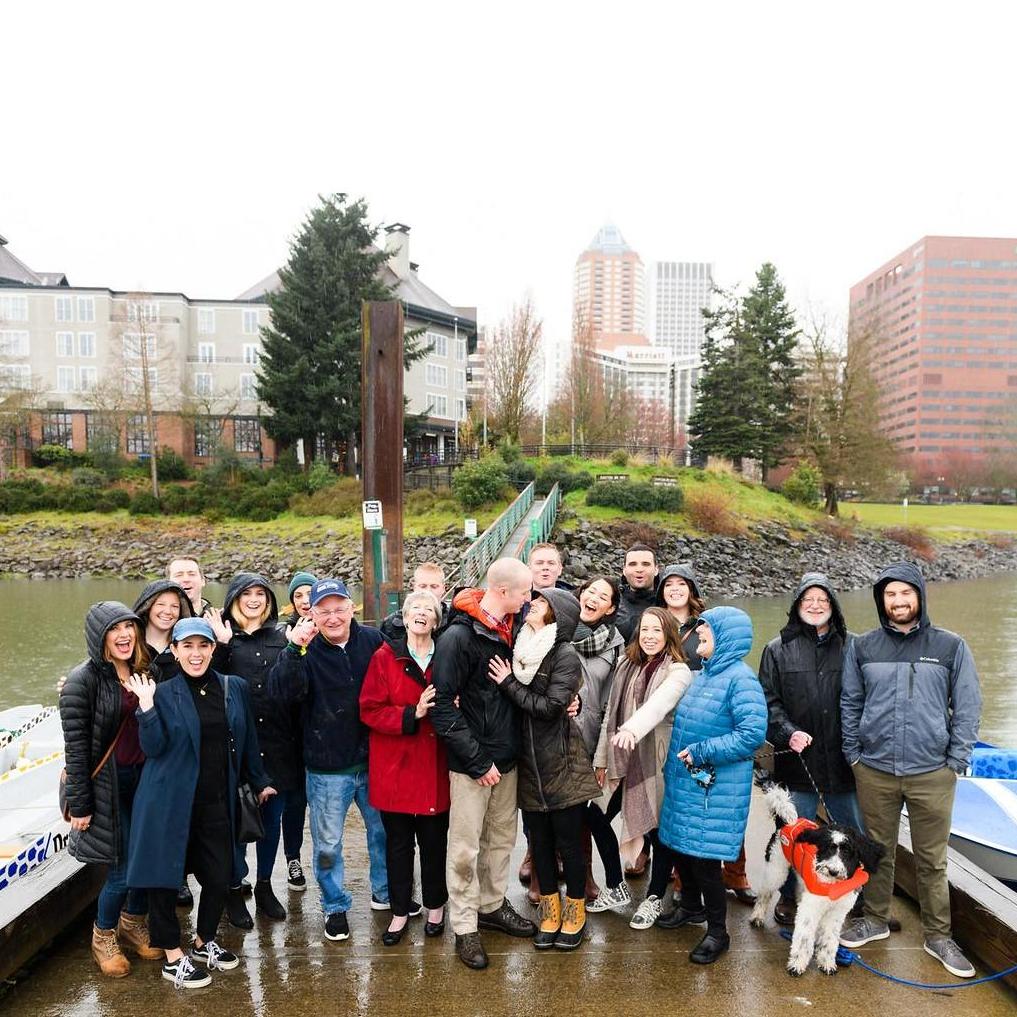 Friends and family who braved the rain to celebrate our engagement!