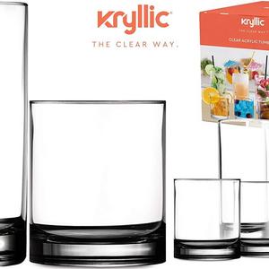 Kryllic - Plastic Tumbler Cups Drinking Glasses - Acrylic Highball Tumblers Set of 8 (4x16oz & 4x14oz) Clear Reusable Kitchen Drinkware Dishwasher Safe Bpa Free Hard Rocks Glass Drink Wine Water Juice Cups