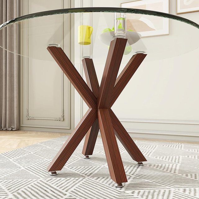 Metal Table Legs 28 Inch, Artistic Heavy Duty Dining Table Base with Suction Cups & Pre-Drilled Holes, Fits Glass Marble Wood Tops, DIY Desk Coffee Table Legs, 1000LBS Capacity, Walnut Colour