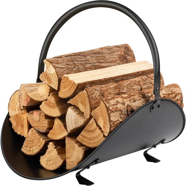 Amagabeli Fireplace Log Holder Indoor Firewood Carrier Metal Wood Rack Holders Tools Covers Fire Wood Basket Container Sets Ash Bucket and Carrying Bag Black Hearth Fireset Birch Outdoor Basket