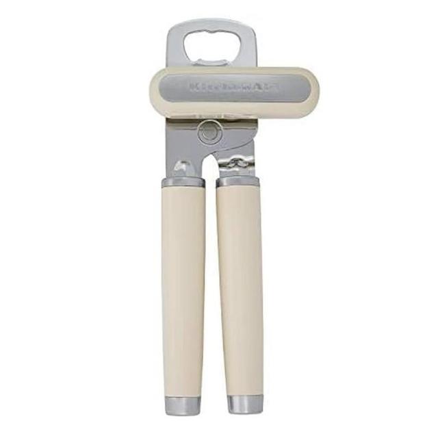 KitchenAid Classic Multifunction Can Opener and Bottle Opener Easy to Use, Razor Sharp Stainless Steel Cutting Wheel, Soft Ergonomic Handles, Almond Cream