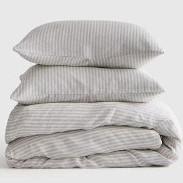 European Linen Stripe Duvet Cover Set - Mist/White Stripe, King/Cal King