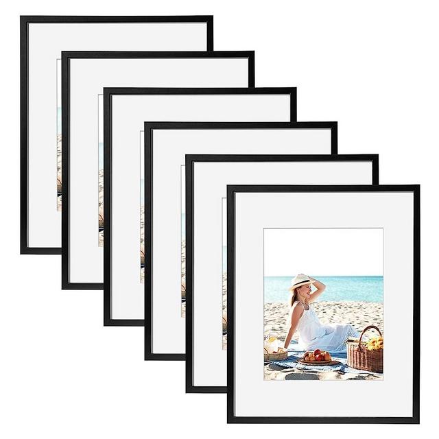 TWING 16 x 20 Picture Frame Set of 6, Classic Picture Frames Display Pictures 11x14 with Mat or 16x20 Without Mat, Wall Mounting Home Decor Collage Photo Frames Poster Frame Black Composite Wood