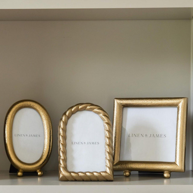 Brushed Brass Photo Frame | Arched Oval Square Vintage Inspired Frame | Interior Design Decor | Bookshelf Styling Accents
