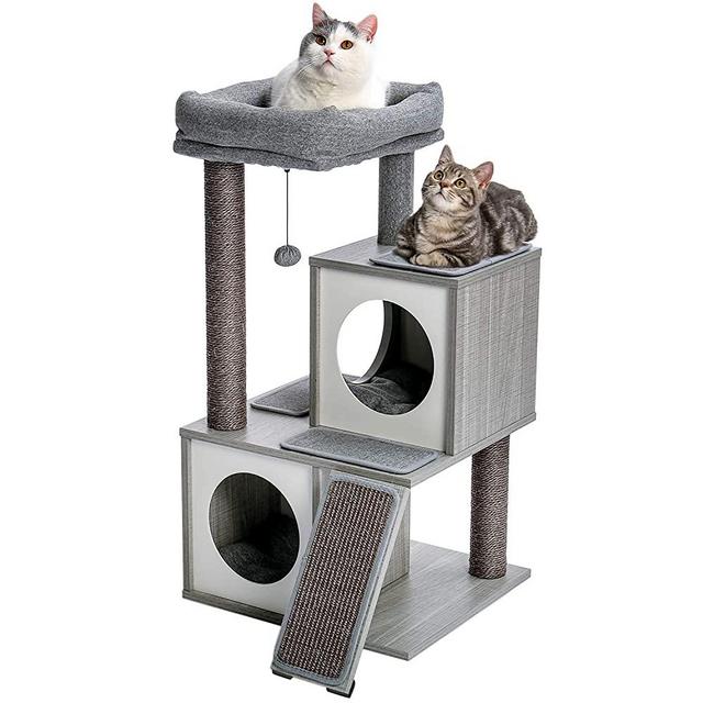 PAWZ Road Cat Tree Luxury Cat Tower with Double Condos, Spacious Perch, Fully Wrapped Scratching Sisal Posts and Replaceable Dangling Balls