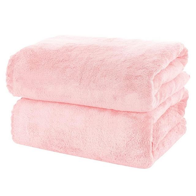 MOONQUEEN 2 Pack Premium Bath Towel Set - Quick Drying - Microfiber Coral Velvet Highly Absorbent Towels - Multipurpose Use as Bath Fitness, Bathroom, Shower, Sports, Yoga Towel (Pink)