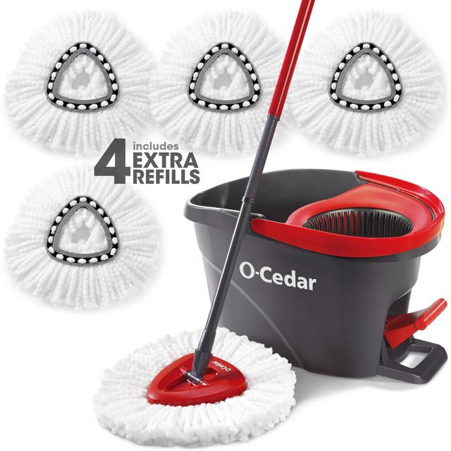 O-Cedar EasyWring Microfiber Spin Mop Bucket Floor Cleaning System with 4 Extra Refills, Mop