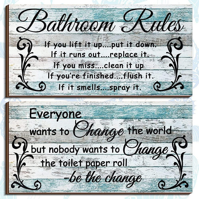 2 Pieces Funny Bathroom Signs Ocean Theme Beach Bathroom Decors Bathroom Rules Sign Plaque Wooden Funny Bathroom Decor Sign Guest Hanging Wall Art Decorative Signs Rustic Wall Art (Rustic Style)