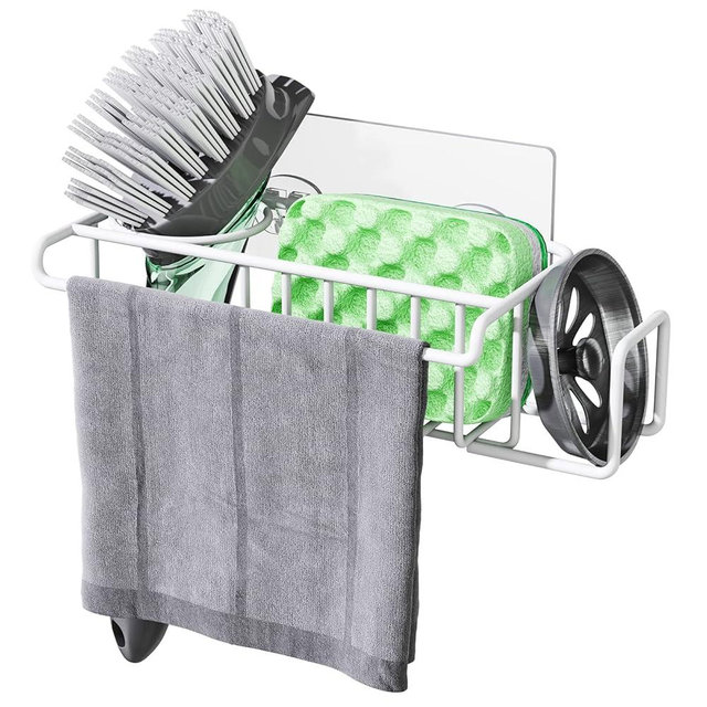 HapiRm Sponge Holder for Kitchen Sink, No Drill Sink Caddy Sink Sponge Holder, Rustproof and Waterproof Sink Sponge Holder-White(8.65 * 3.54 * 2.36in)