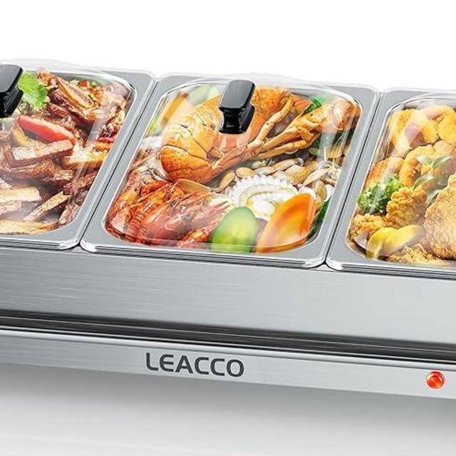 Leacco Buffet Server & Food Warmer, 3 x 2.5Qt Electric Chafing Dish Set, 25 x 14 Warming Tray Stainless Steel for Parties, Catering, Events