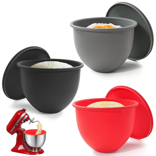 LETOMS Silicone Bowl Liner for KitchenAid Tilt-Head 5QT Mixers - 3 Liners & 3 Lids Included, Leak-Proof Sealing Design, Easy-to-Replace Food-Grade Silicone Bowls (Not for Bowl-Lift Models)