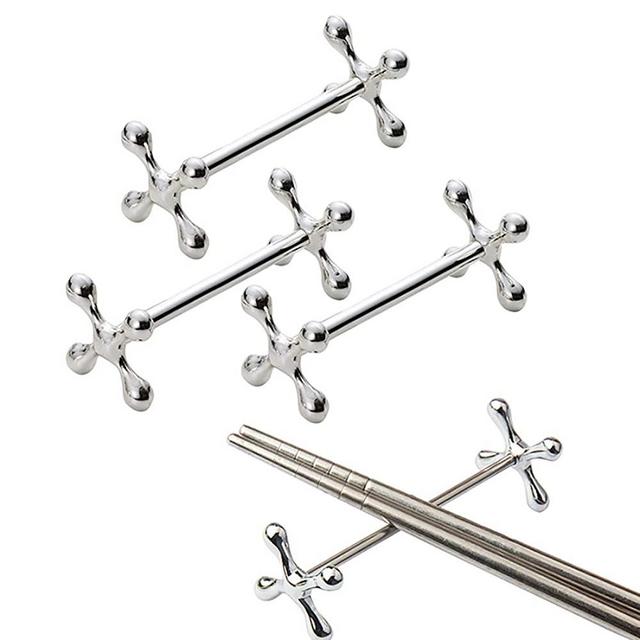 MULHUE 4 Pcs Stainless Steel Chopsticks Rest Spoons Stand Forks Knifes Holder Rack Stand Metal Craft Table Decoration (Silver)