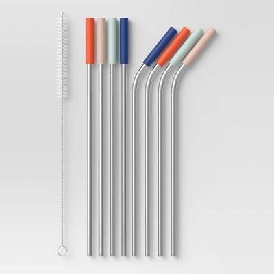 9pc Stainless Steel Straws with Cleaning Brush - Room Essentials™