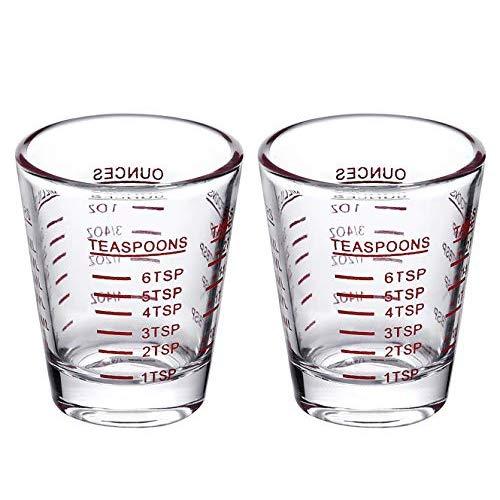 Shot Glasses Measuring cup Espresso Shot Glass Liquid Heavy Glass Wine Glass 2 Pack 26-Incremental Measurement 1oz, 6 Tsp, 2 Tbs, 30ml (2 pack-red)