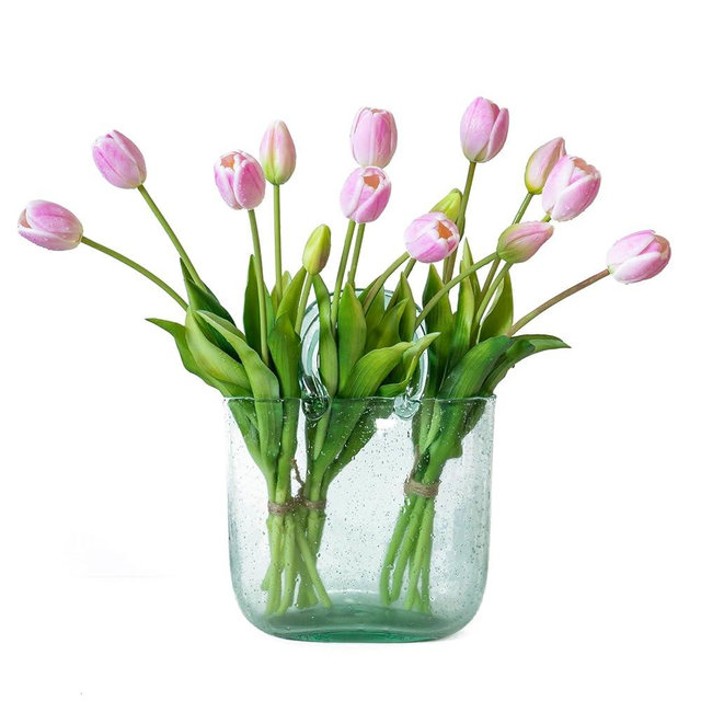 DUYONE 15pcs Artificial Tulips Flowers, Latex Bouquet, Fake Tulips for Office Wedding Party Home Kitchen Garden Decoration-B Baby Pink