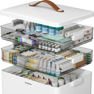 CTIME 3-Tier Medicine Organizer - Portable Medicine Cabinet with Leather Handle, Empty First Aid Kit for Home
