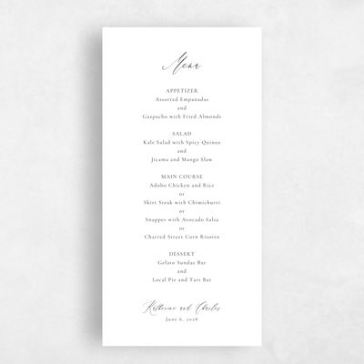 White Wedding Menu - Violin