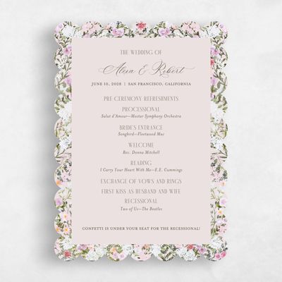 Pink Scalloped Wedding Program - Garden Gate