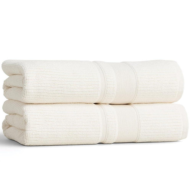 Preston Lane Douro Bath Towel Set – 2 Pack Luxury Cotton Towels, Ultra Soft & Absorbent, Quick-Dry Spa-Quality Bathroom Towels, Made in Portugal, Alabaster