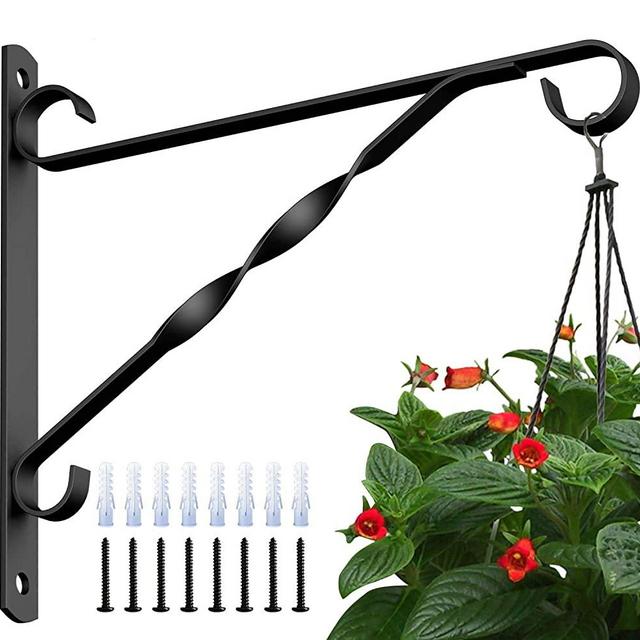 4 Pack Hanging Plants Bracket 10'' Wall Planter Hook Flower Pot Bird Feeder Wind Chime Lanterns Hanger Patio Lawn Garden for Shelf Shelves Fence Screw Mount Against Door Arm Hardware