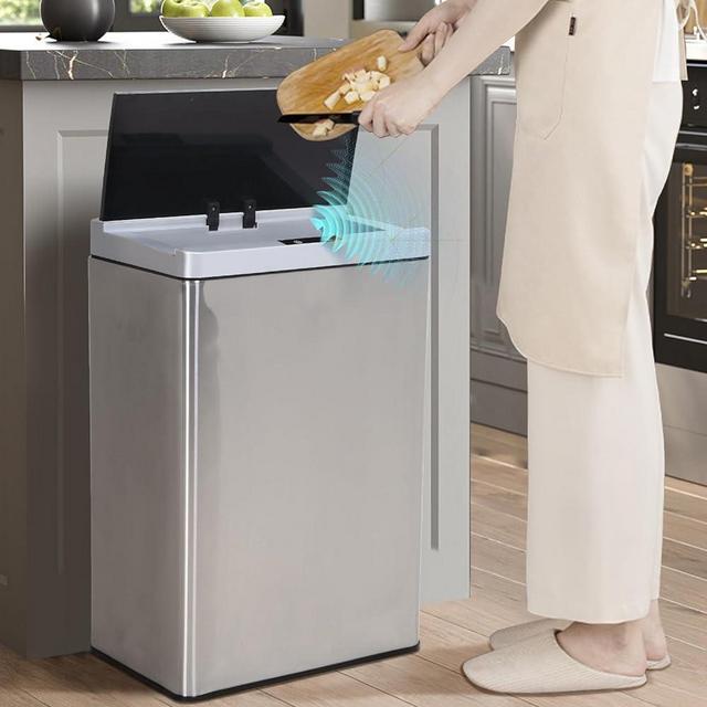 13.2 Gallon Kitchen Trash Can Automatic Trash Can Garbage Can, Large Stainless Steel Trash Can Motion Sensor Garbage Can Touchless Trash Bin with Lid for Kitchen Home Office, Soft Close Lid (Silver)