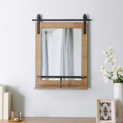 Ivy Wood Farmhouse Barn Door Mirror with Shelf - FirsTime