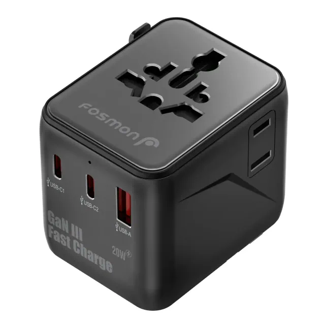 Fosmon 20W Universal Travel Adapter International Power Adapter Europe, Worldwide Charger with USB Type C, European Travel Adapter Plug for US EU UK