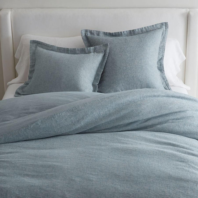 European Flax Linen Waffle Duvet, Chambray, Twin/Twin XL