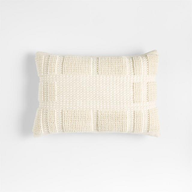 Lancaster 22"x15" Textured Cotton Cream Plaid Pillow with Feather Insert
