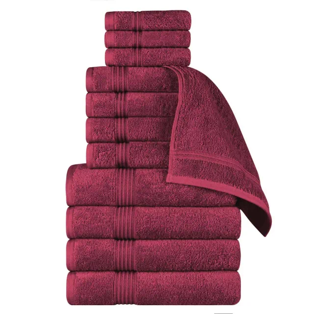 Premium Cotton Absorbent Luxury Weight 12 Piece Towel Set, Burgundy - Blue Nile Mills