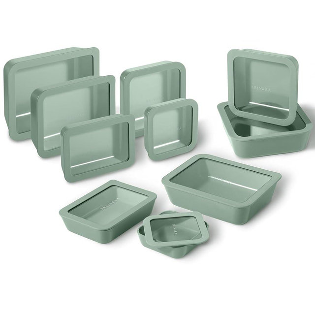 BRIVARA HOME Ceramic Coated Glass Food Storage Containers | No PTFE, PFOA, PFAS, and BPA | Reusable Non Toxic Meal Prep Containers with Glass Lids | Easy To Store | 10 Piece Set [Willow]