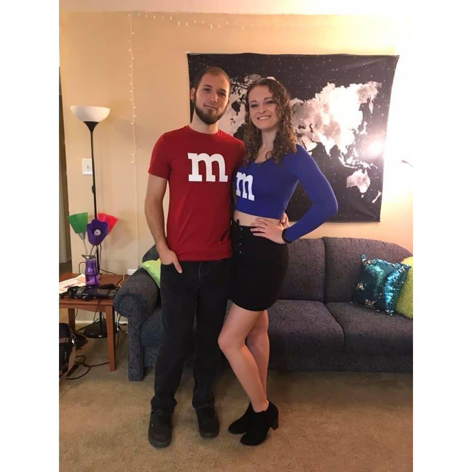Our first couple's Halloween costume- M & M's.