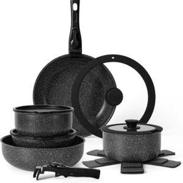 15Pcs Pots and Pans Set Non Stick, Cookware Sets with Detachable Handle