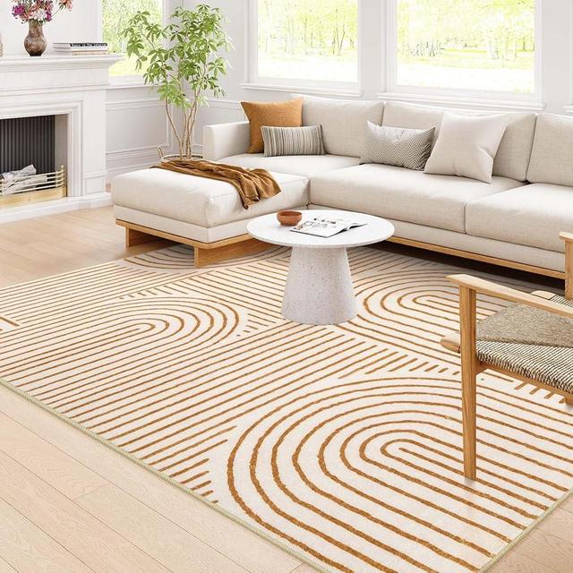 Lahome Abstract 10x14 Area Rugs for Living Room Bedroom, Soft Large Washable Rugs Stain Resistant, Ultra-Thin Non-Slip Modern Dining Room Rug Non-Shedding Accent Carpet for Office, Orange
