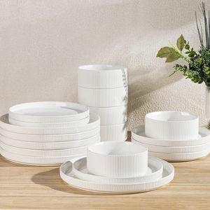 TheTerra Ceramic Dinnerware Sets for 6, Bright White